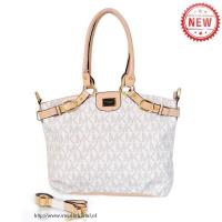 michael kors mk logo signature jacquard groot vanille boekentassen Handtas Model r64sd652